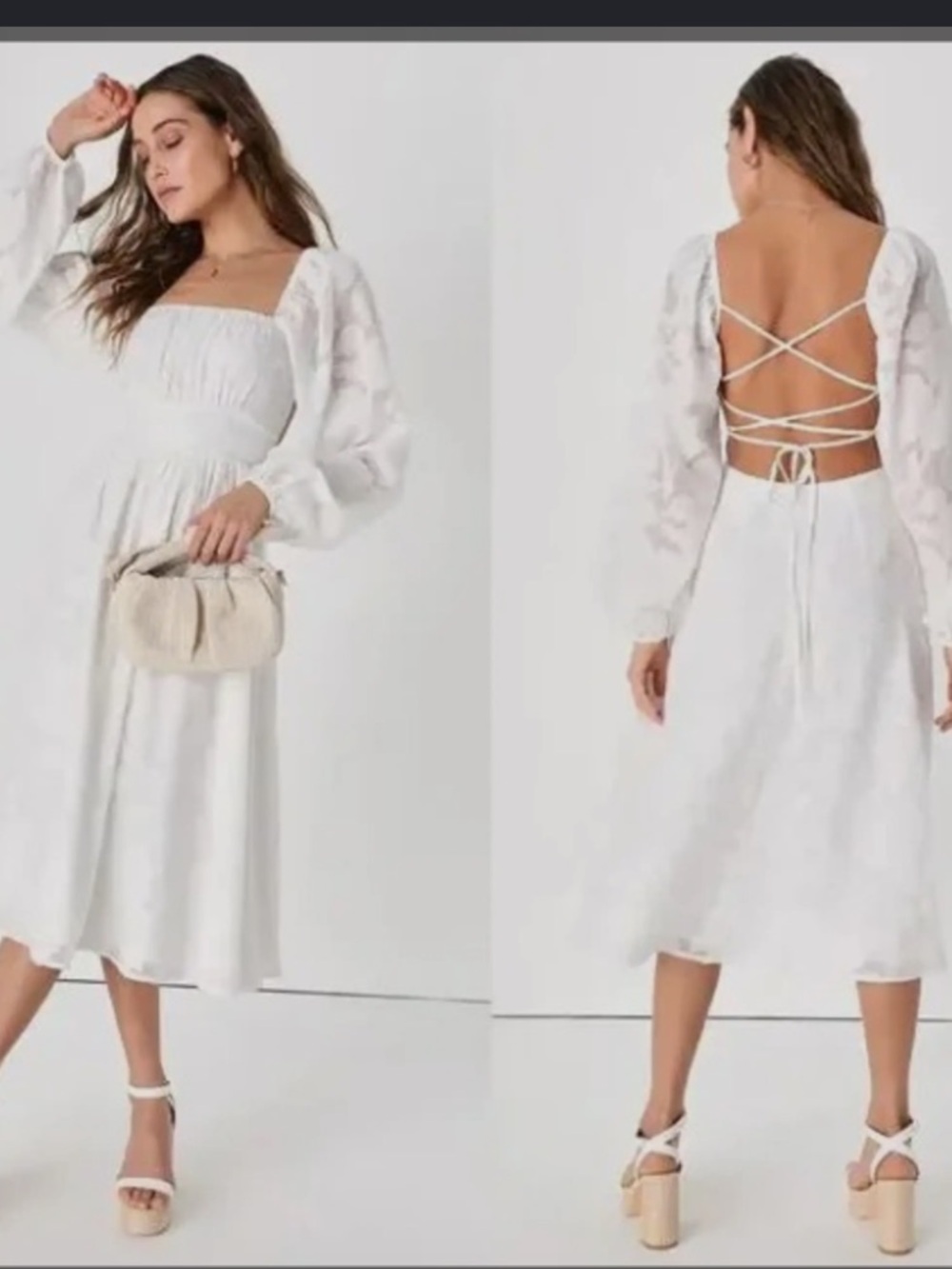 Lulu's White Lace-Up Open-Back Midi Dress